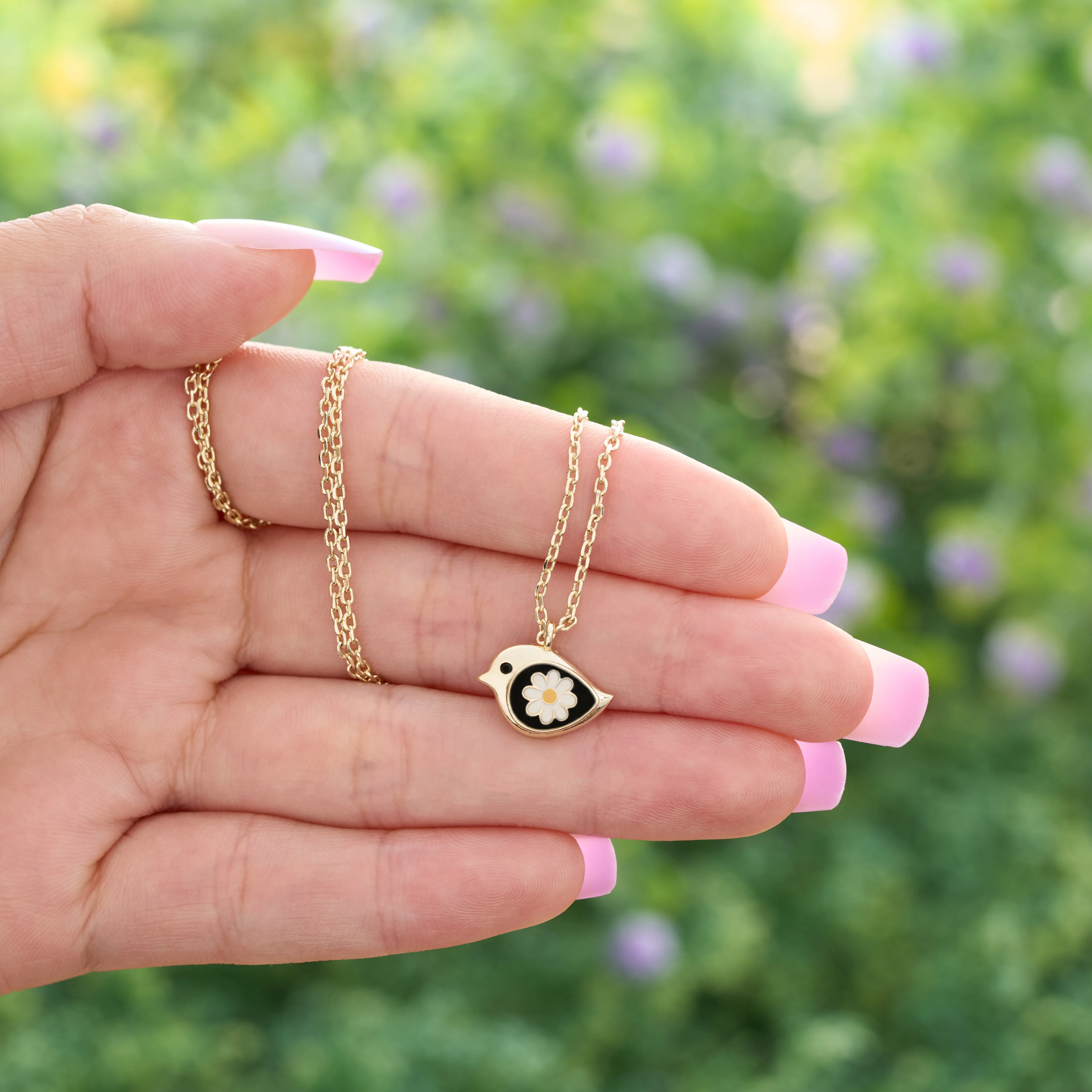 Dainty Gold Daisy Birdie Necklace