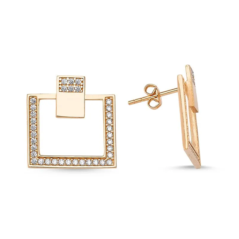 Dainty Silver Simple Rectangle Shape Studs Earrings