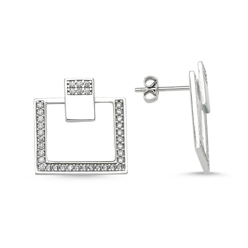 Dainty Silver Simple Rectangle Shape Studs Earrings