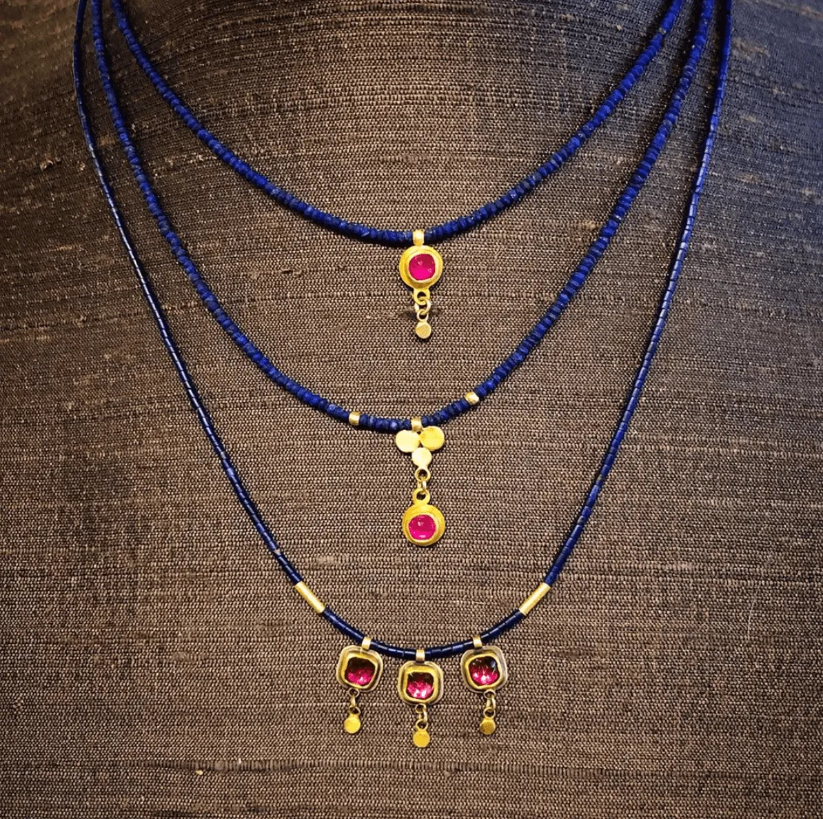 Delicate Lapis and Ruby Necklace