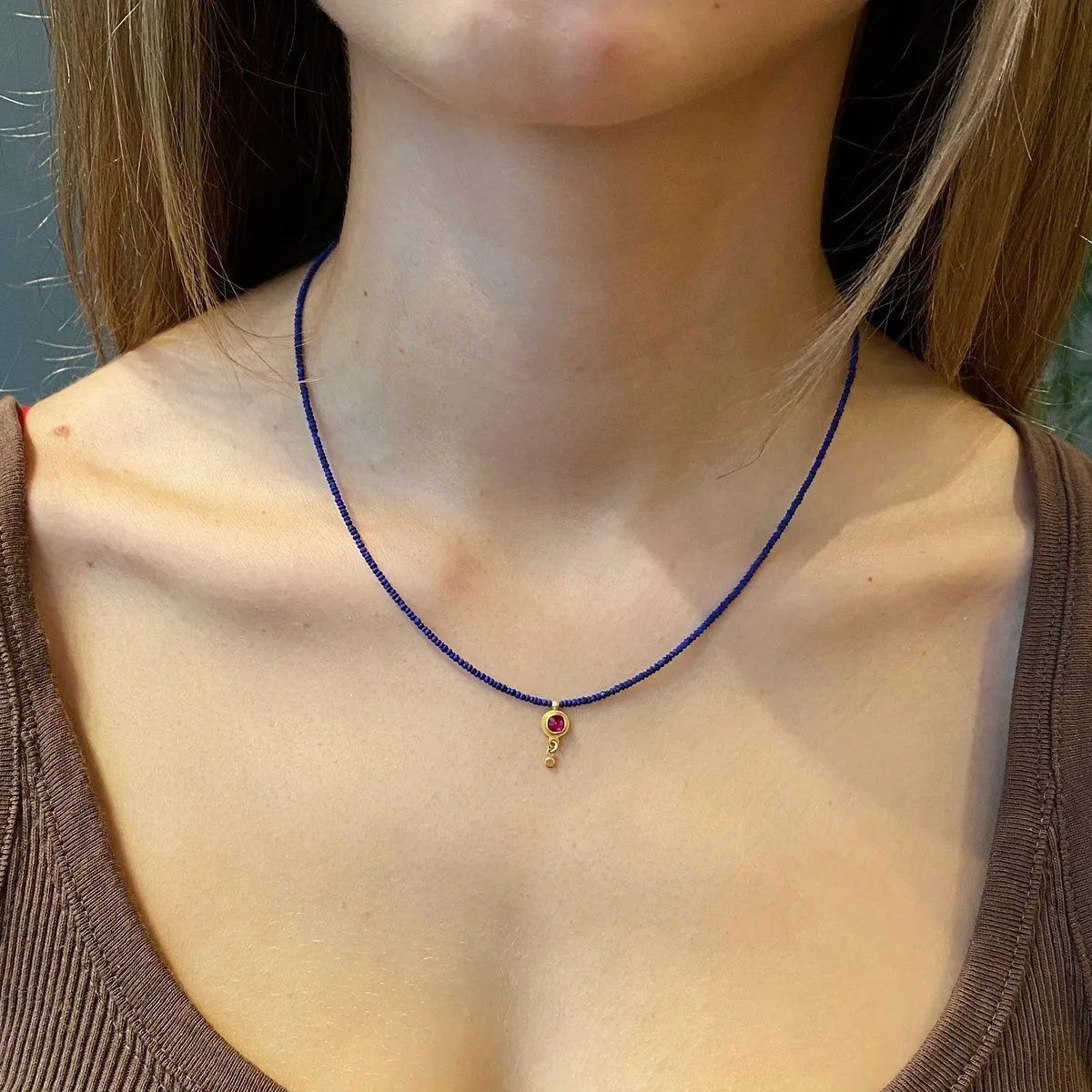 Delicate Lapis and Ruby Necklace