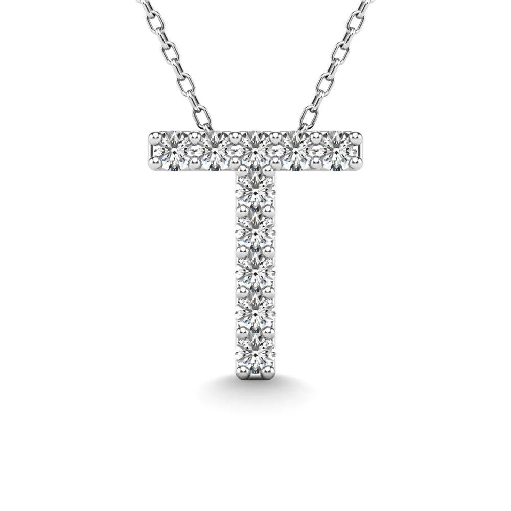 Diamond 1/10 Ct.Tw. Letter T Pendant in 14K White Gold"