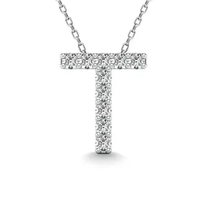 Diamond 1/10 Ct.Tw. Letter T Pendant in 14K White Gold"