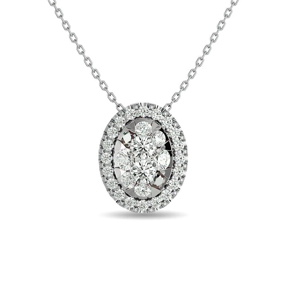 Diamond 1/2 ct tw Oval Shape Cluster Pendant  in 14K White Gold