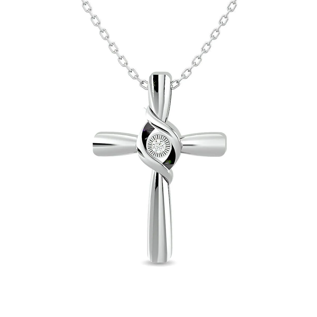 Diamond 1/50 ct tw Cross Pendant in Sterling Silver