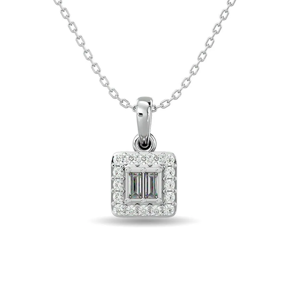 Diamond 1/8 Ct.Tw. Round and Baguette Fashion Pendant in 10K White Gold