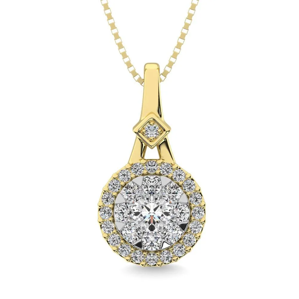 Diamond 3/8 Ct.Tw. Round Shape Cluster Pendant in 10K Yellow Gold