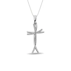 Diamond Cross Pendant 1/10 ct tw in 10K White Gold