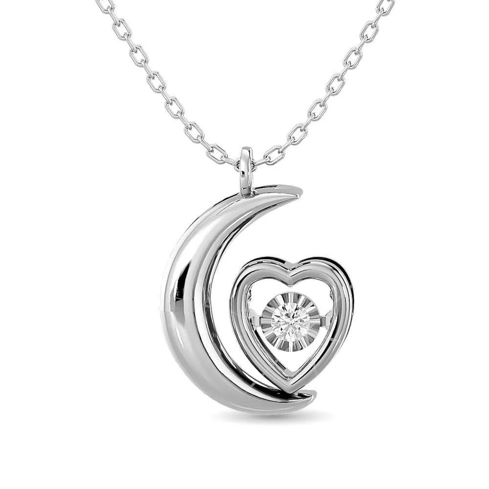 Diamond Shimmering Moon and Heart Pendant 1/20 ct tw in Sterling Silver