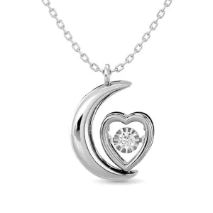 Diamond Shimmering Moon and Heart Pendant 1/20 ct tw in Sterling Silver