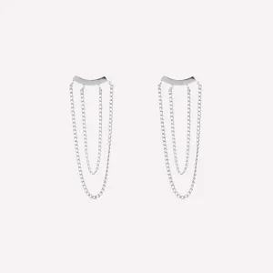 DOUBLE CHAIN DANGLE EARRINGS IN SILVER