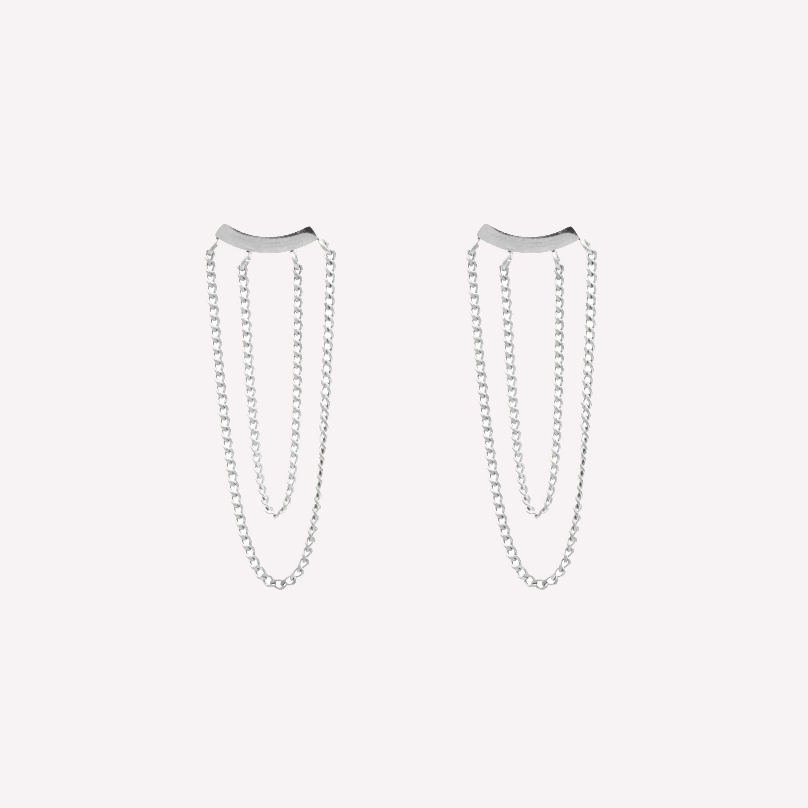 DOUBLE CHAIN DANGLE EARRINGS IN SILVER