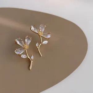 Elegant Crystal Flower Drop Earrings  jlt11797