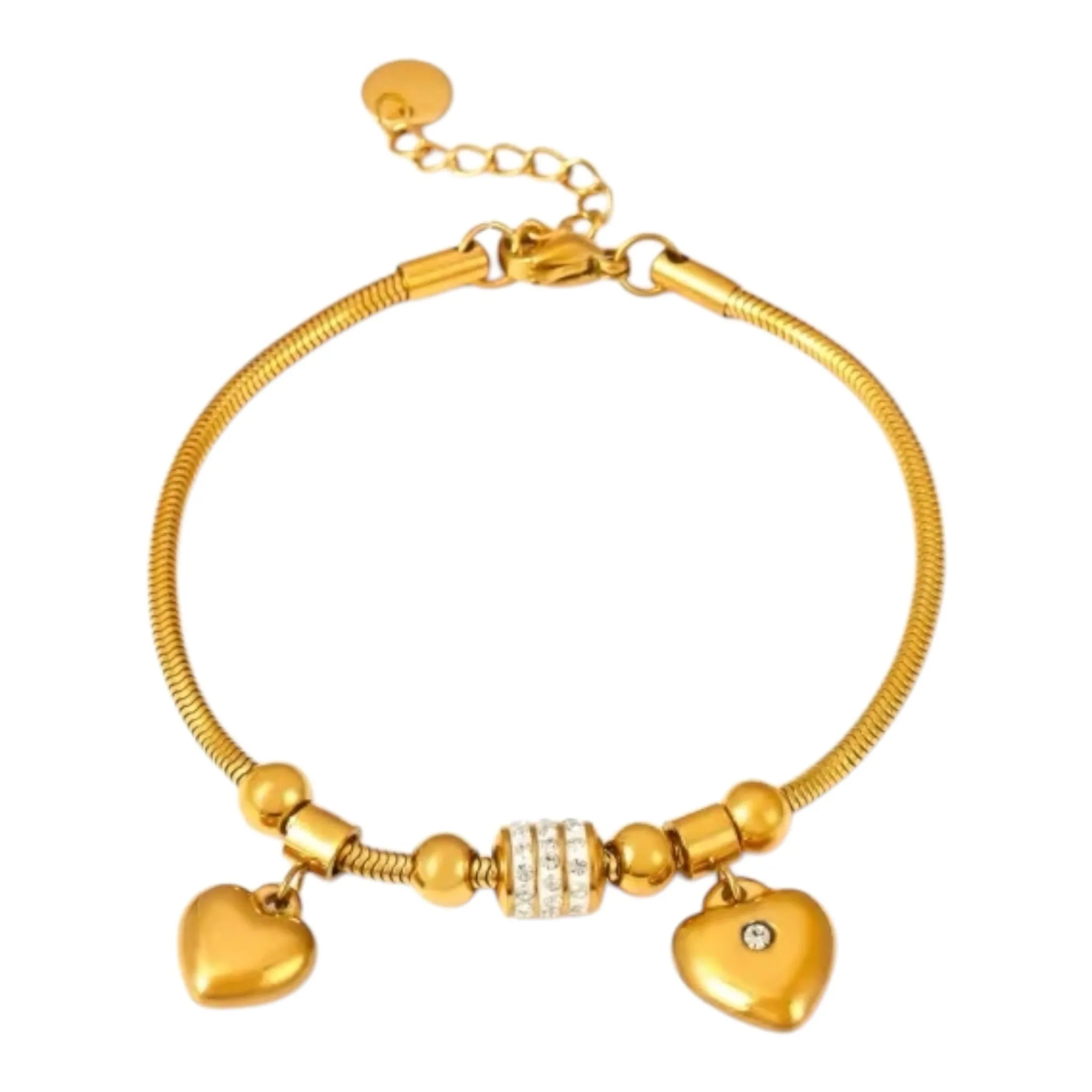 Elegant Gold-Plated Heart Charm Bracelet – A Touch of Timeless Sophistication