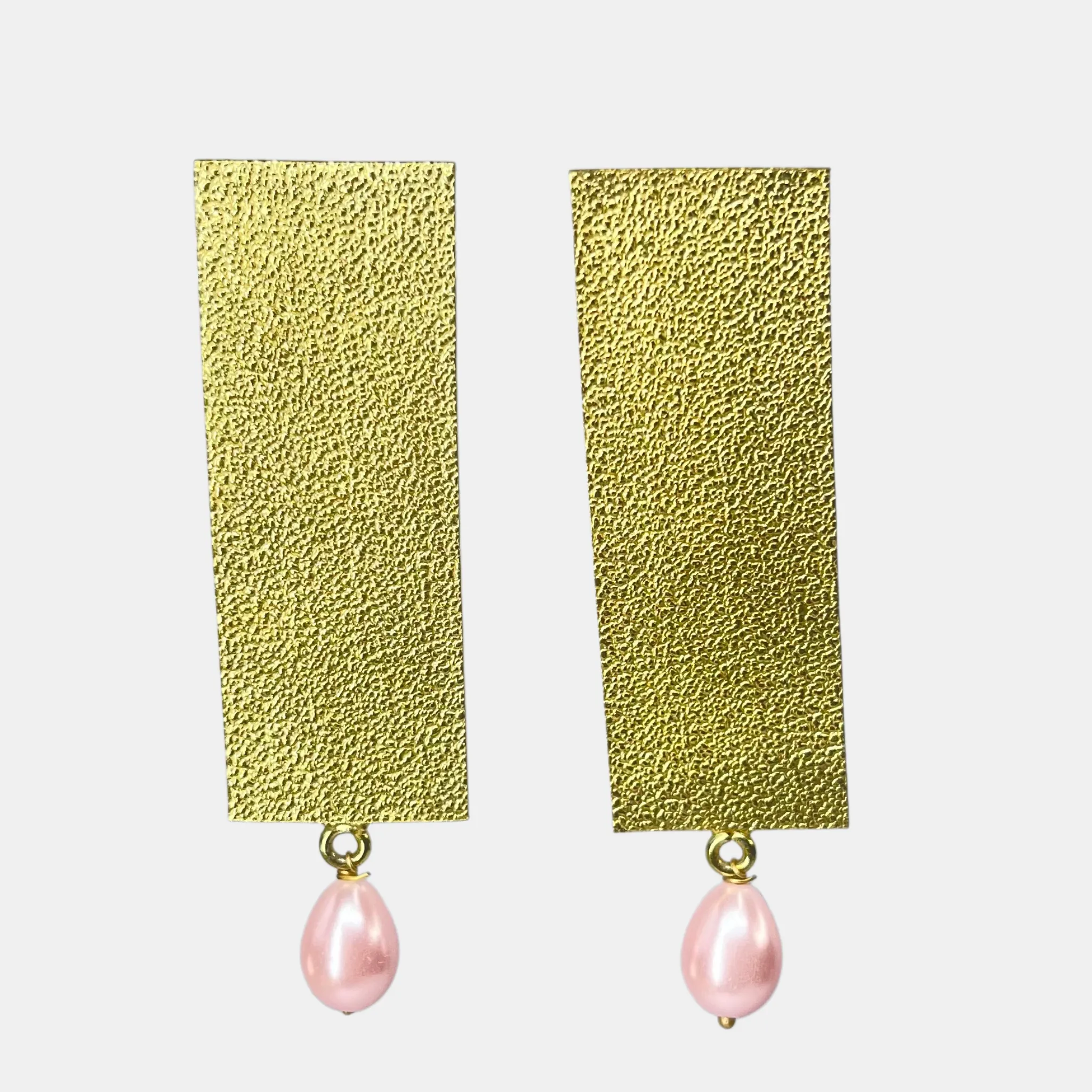 Elegant Gold Textured Square Statement Earrings with Pearl Drop