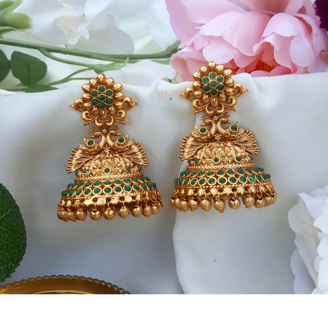 Elegant Peacock Jhumka - Green