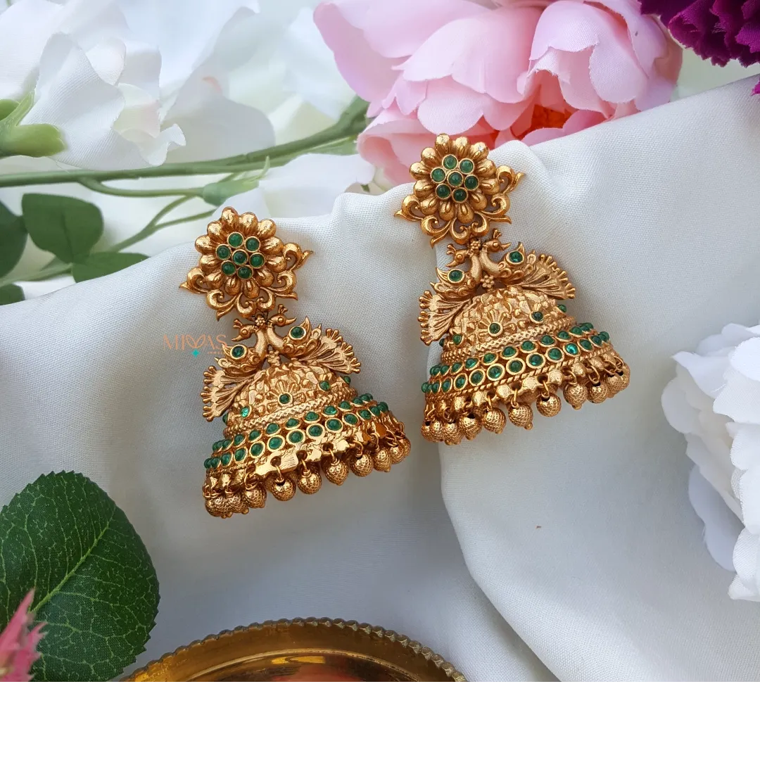 Elegant Peacock Jhumka - Green