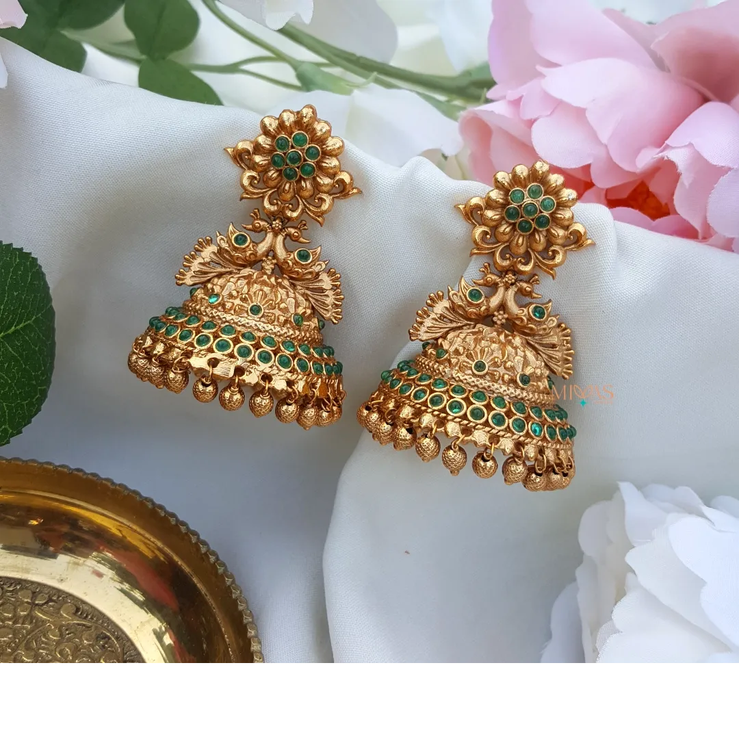 Elegant Peacock Jhumka - Green