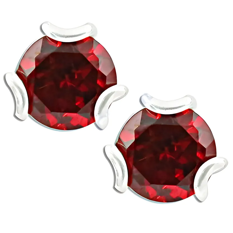 Elegant Simple Red CZ Silver Earrings - Perfect for Any Occasion