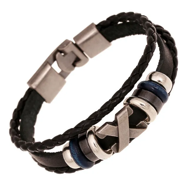 Fashion Jewelry anchor Alloy Leather Bracelet Men Casual personality PU Woven Beaded Bracelet Vintage Punk Bracelet Women BC036