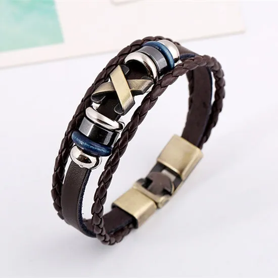 Fashion Jewelry anchor Alloy Leather Bracelet Men Casual personality PU Woven Beaded Bracelet Vintage Punk Bracelet Women BC036