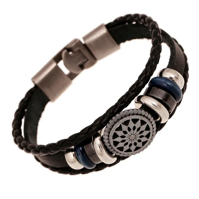 Fashion Jewelry anchor Alloy Leather Bracelet Men Casual personality PU Woven Beaded Bracelet Vintage Punk Bracelet Women BC036