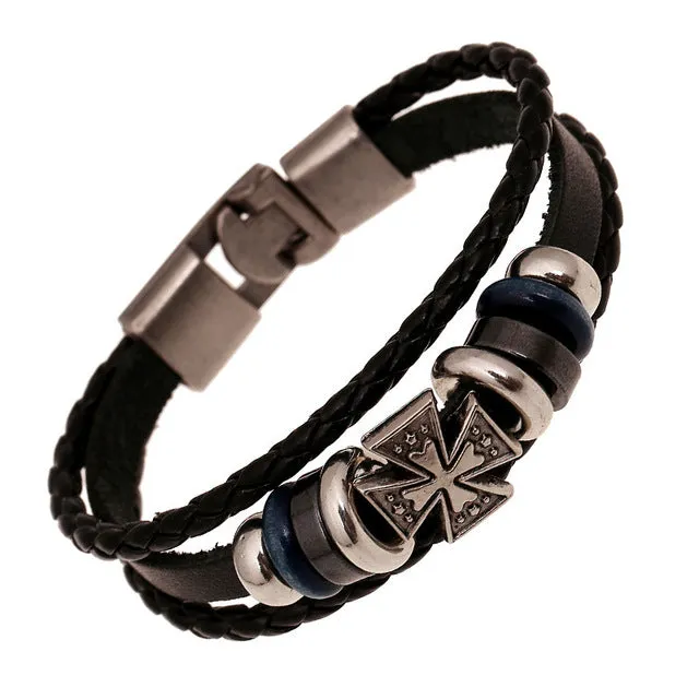 Fashion Jewelry anchor Alloy Leather Bracelet Men Casual personality PU Woven Beaded Bracelet Vintage Punk Bracelet Women BC036