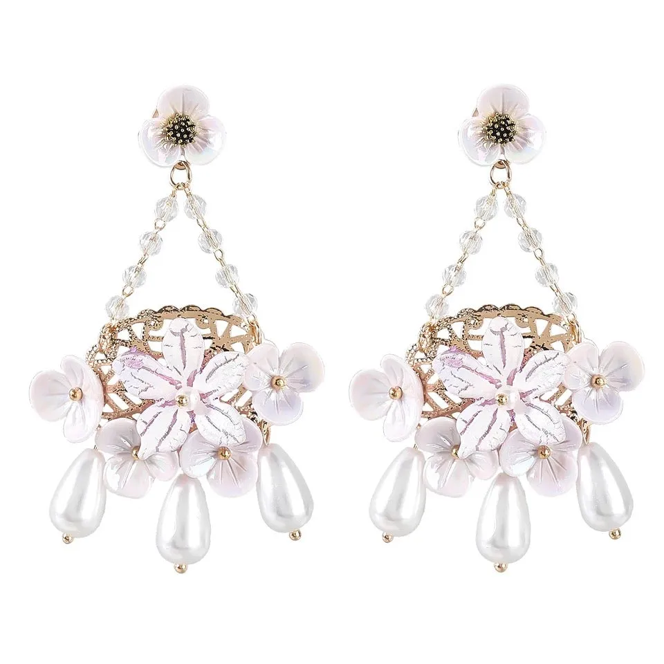 Flower & Pearl Dangle Earrings