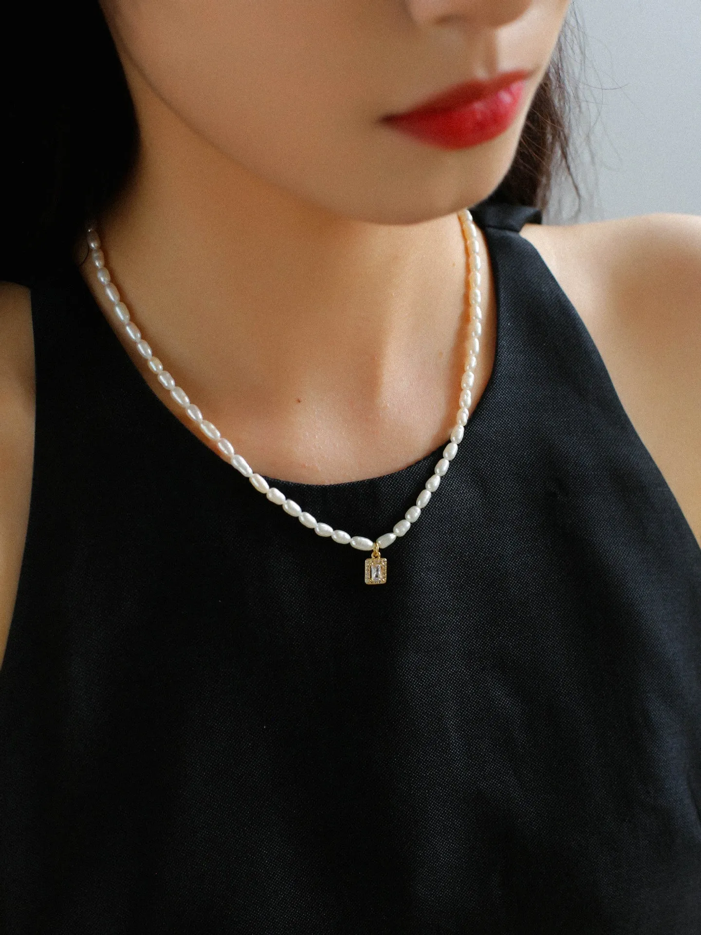 French Zircon Teardrop Pearl Necklace