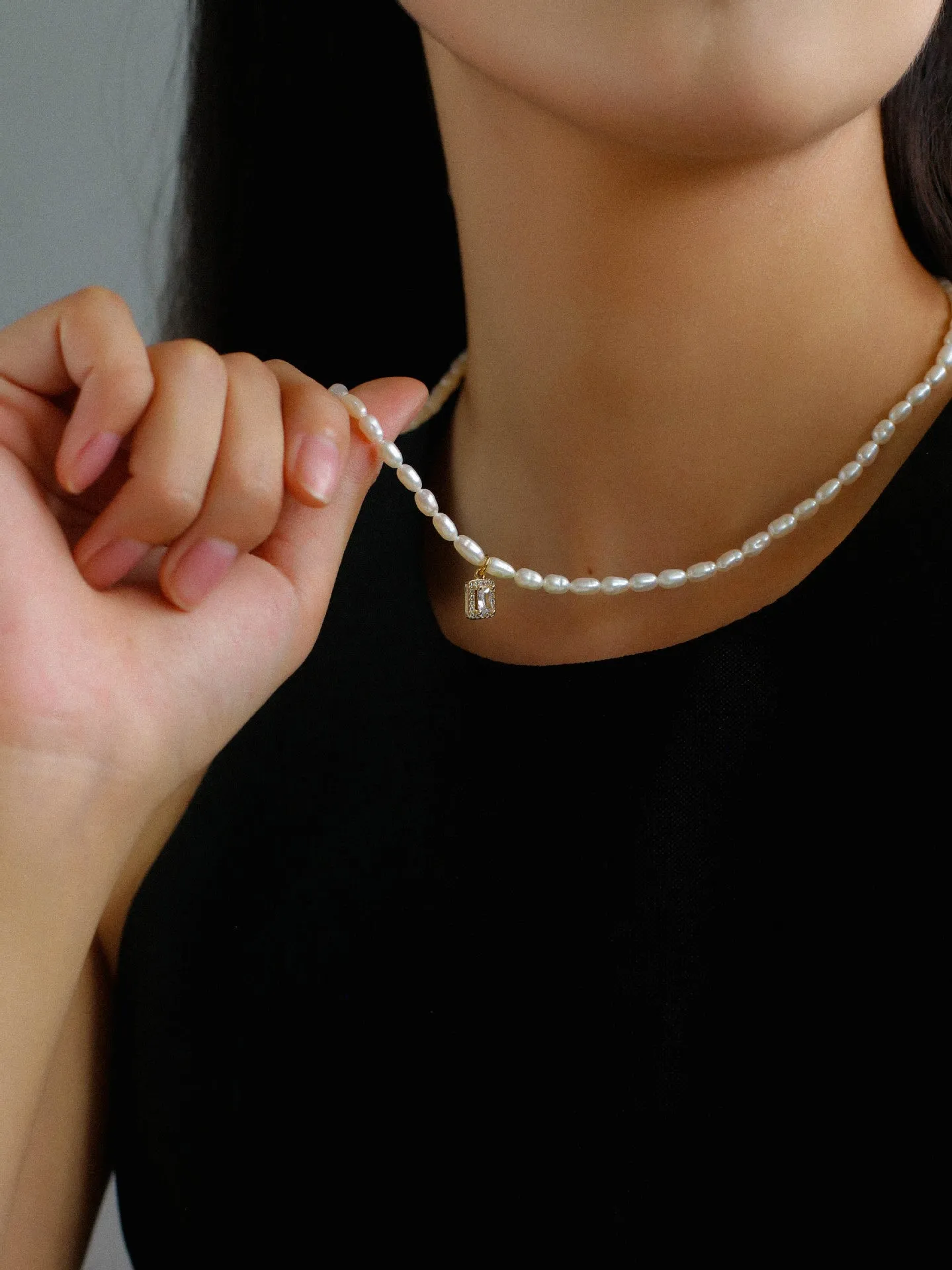 French Zircon Teardrop Pearl Necklace