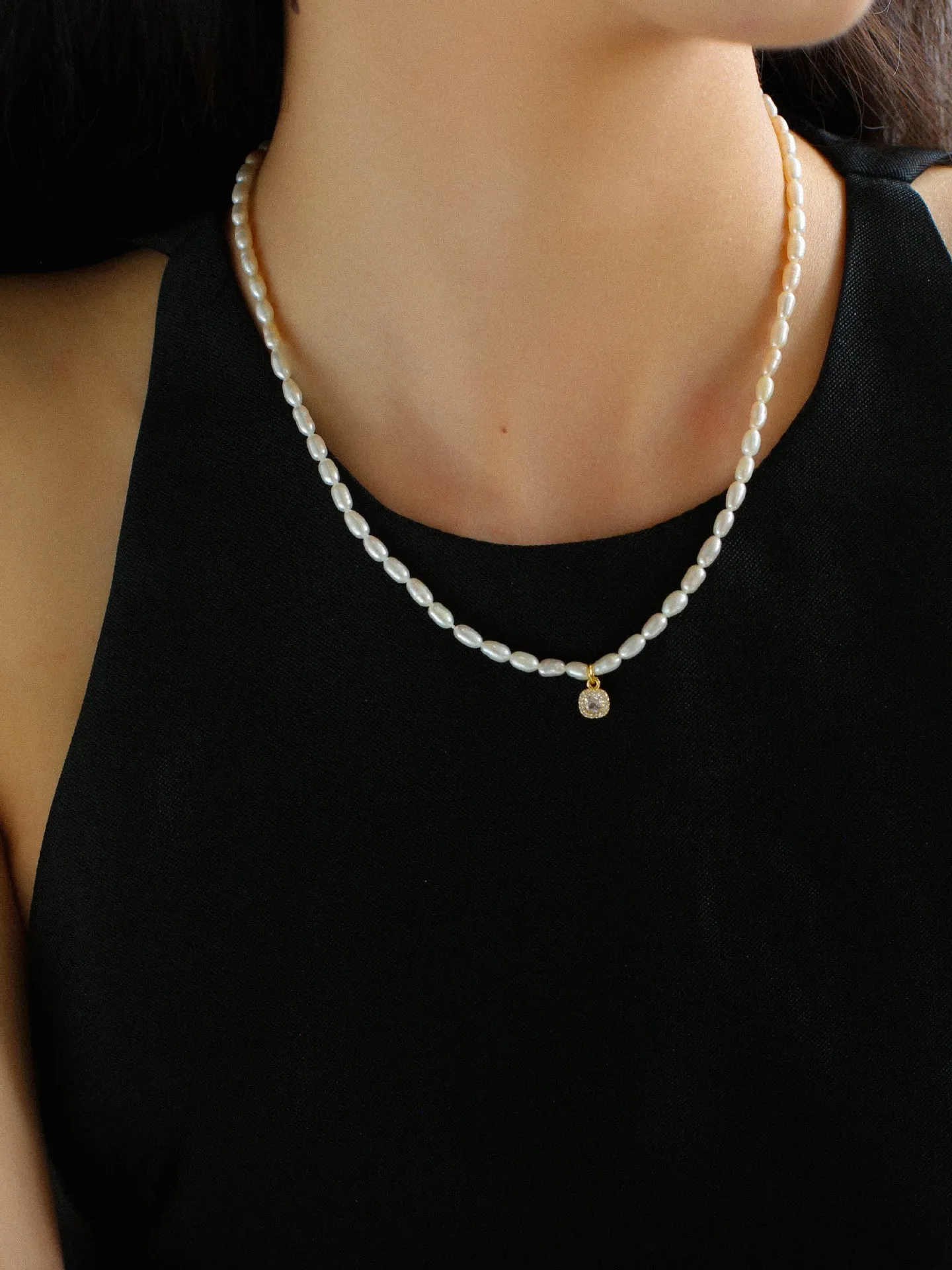 French Zircon Teardrop Pearl Necklace