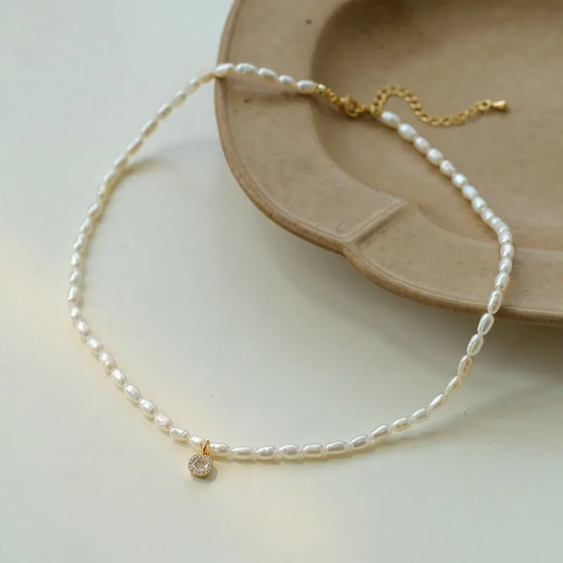 French Zircon Teardrop Pearl Necklace