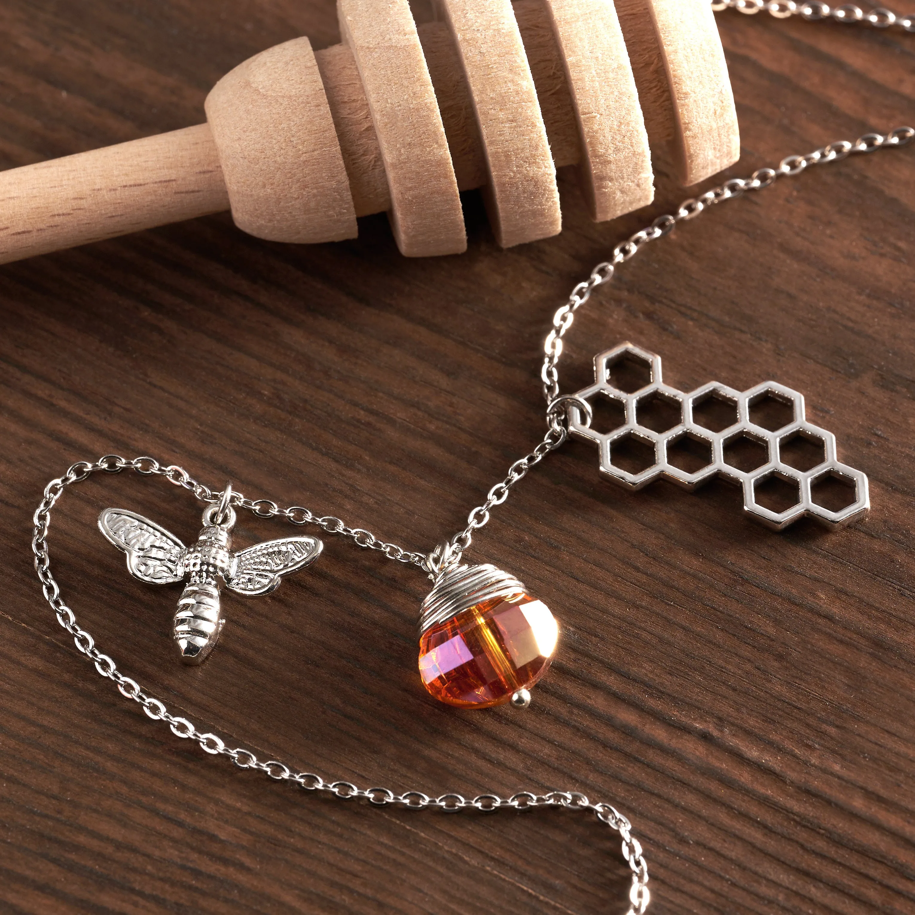 Gold Crystal Honeycomb Necklace