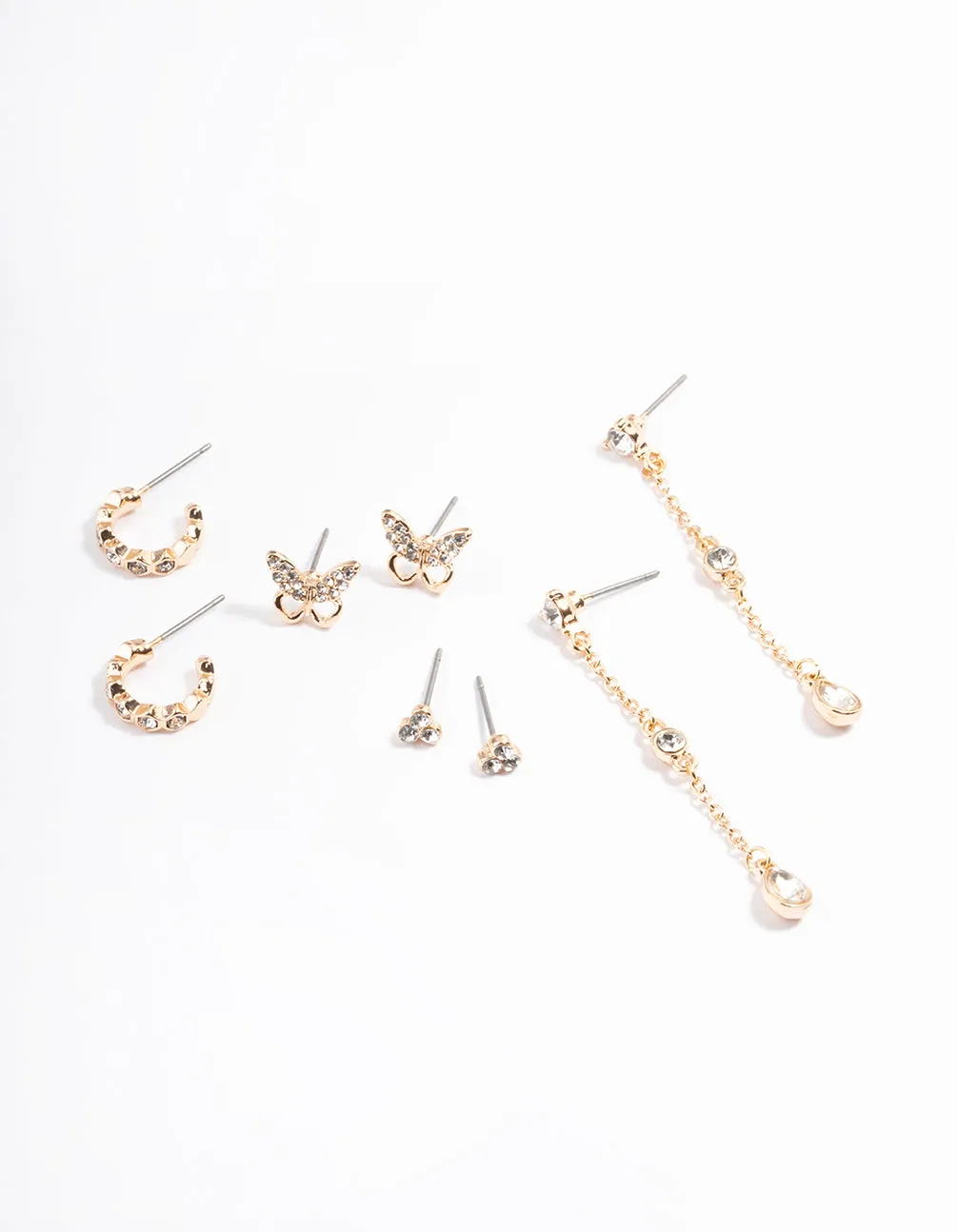 Gold Diamante Butterfly Mixed Earring Pack