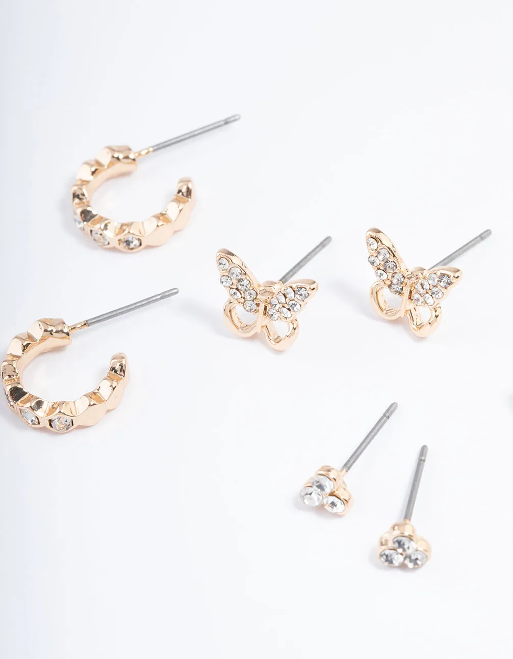 Gold Diamante Butterfly Mixed Earring Pack