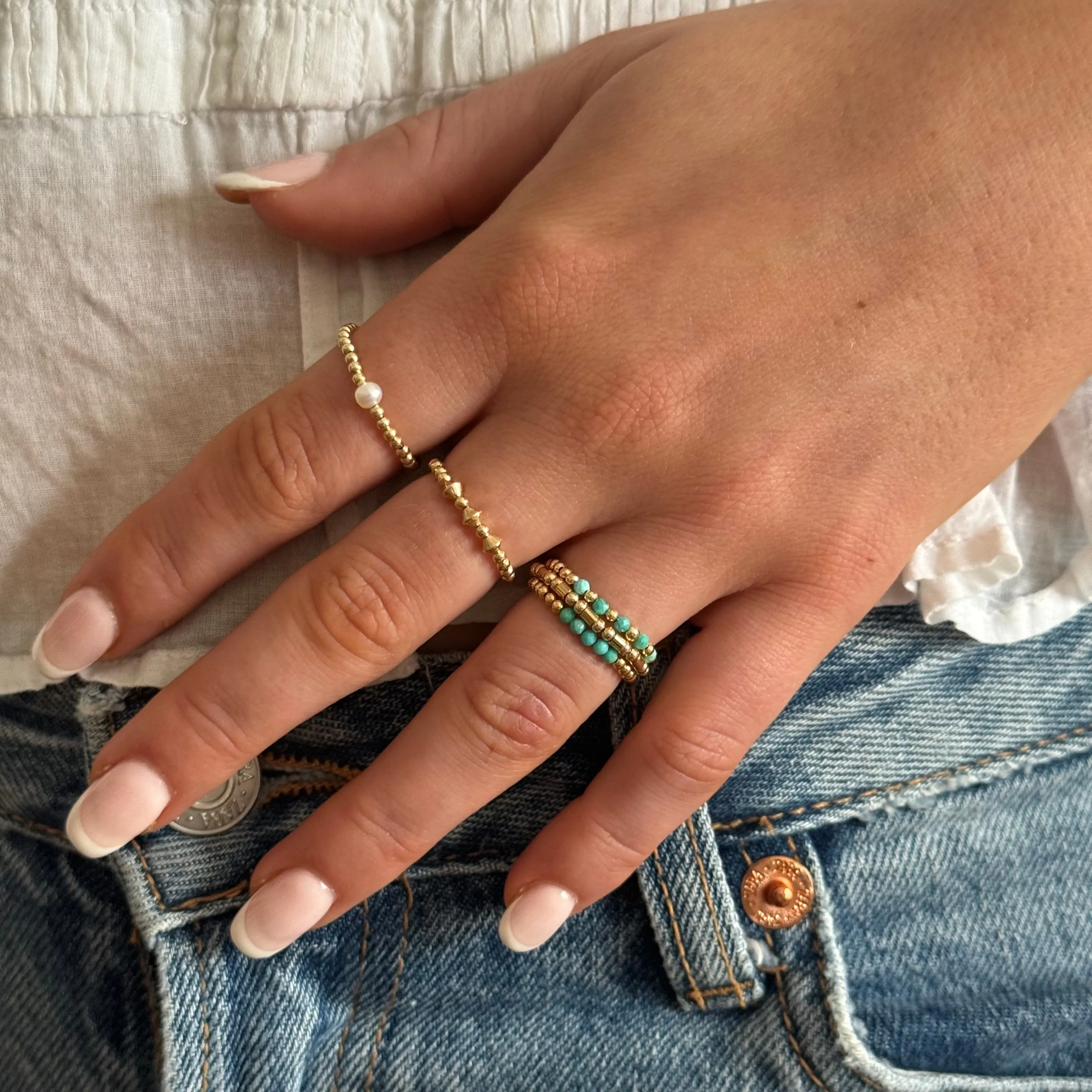 Gold Edgy Bead Ring