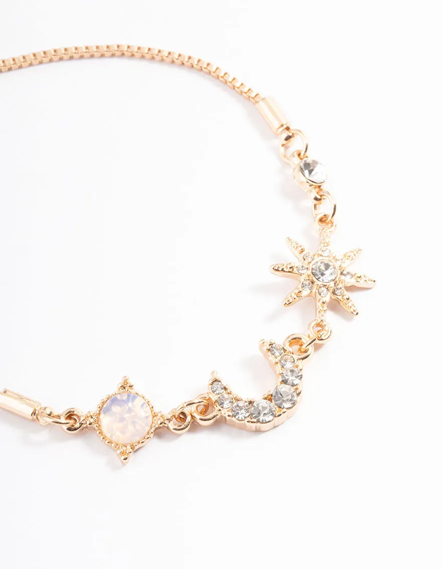 Gold Pretty Diamante Celestial Bracelet