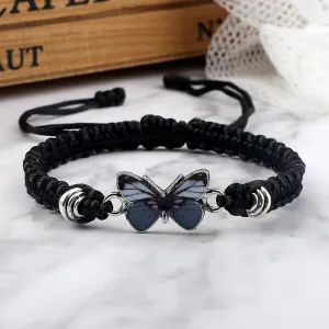 Gray Butterfly Fashion Bracelet Classic Black White Braided Rope Chain Handmade Bracelets for Women Men Adjustable Jewelry