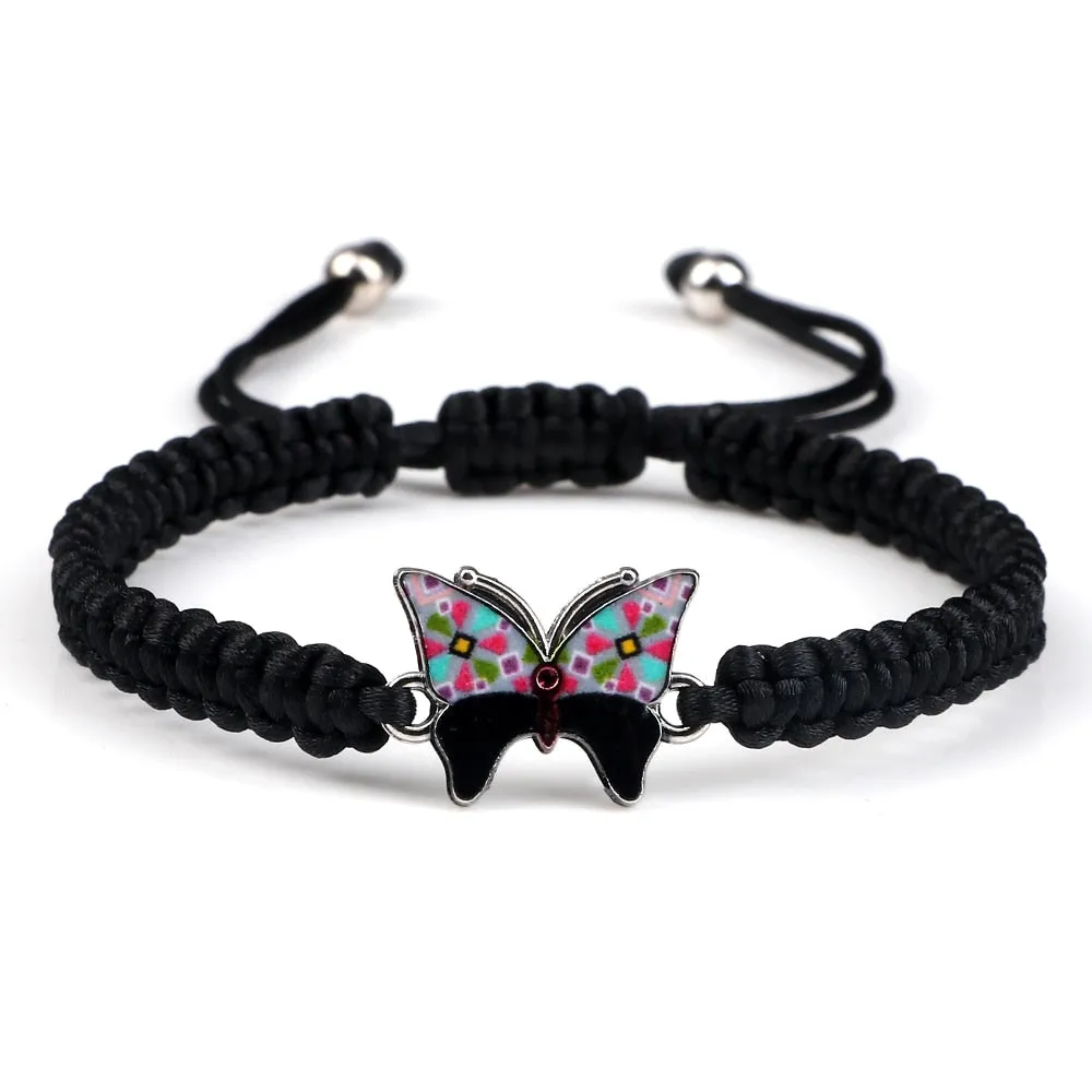 Gray Butterfly Fashion Bracelet Classic Black White Braided Rope Chain Handmade Bracelets for Women Men Adjustable Jewelry