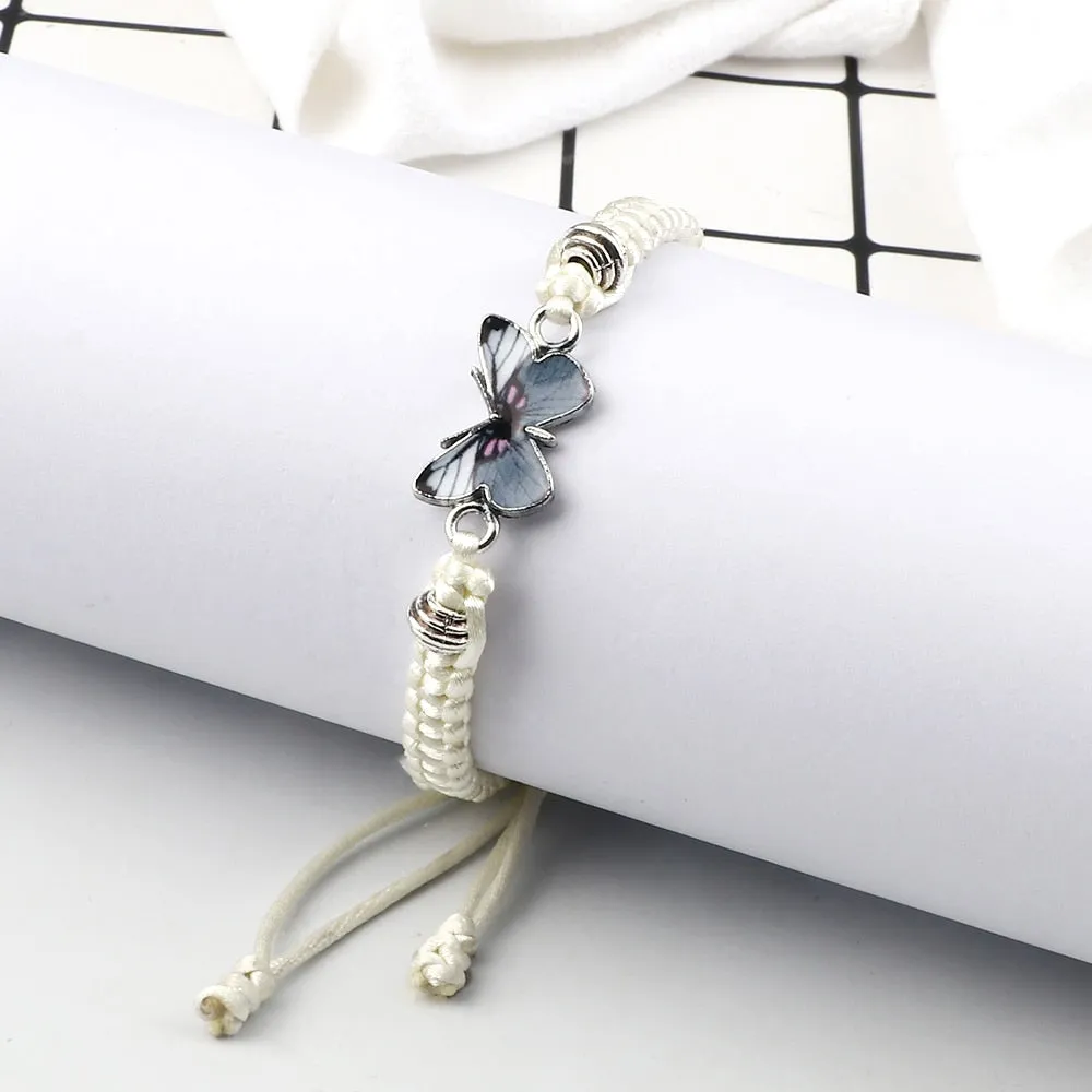 Gray Butterfly Fashion Bracelet Classic Black White Braided Rope Chain Handmade Bracelets for Women Men Adjustable Jewelry