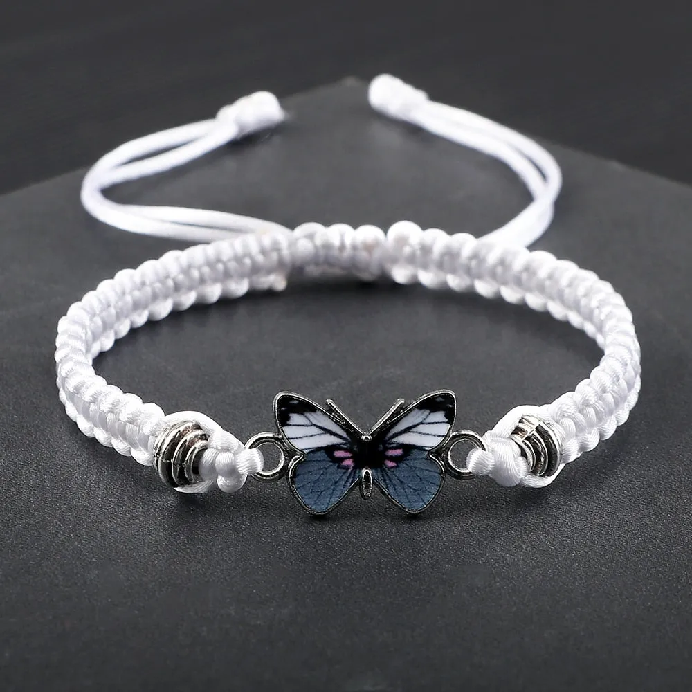 Gray Butterfly Fashion Bracelet Classic Black White Braided Rope Chain Handmade Bracelets for Women Men Adjustable Jewelry