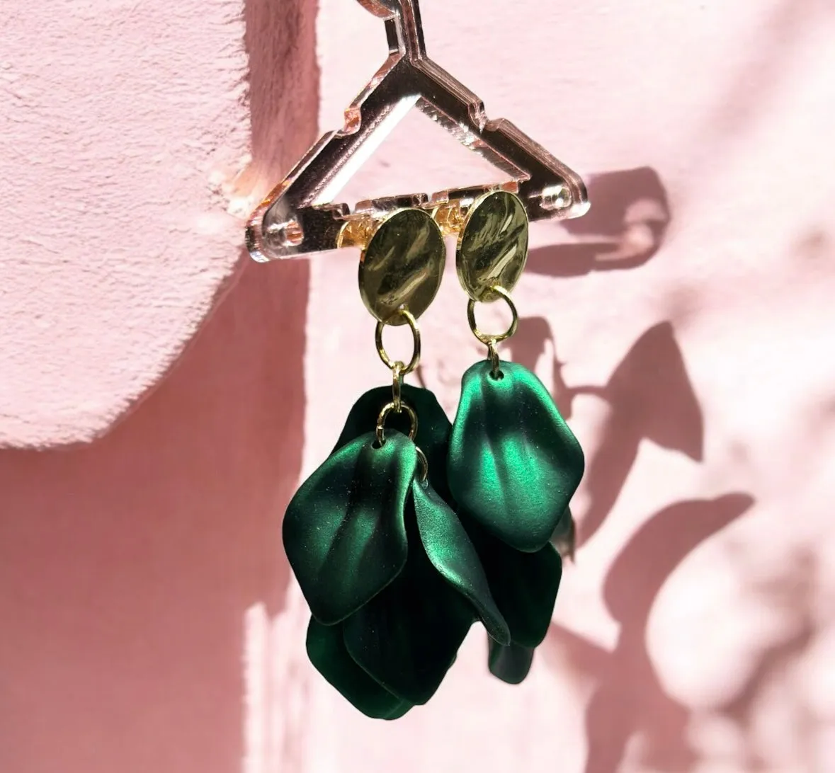 Green - Emerald green flower earrings | dangle petals floral earrings | bridal party wedding earring