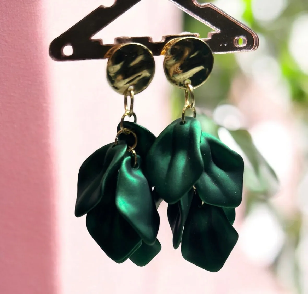 Green - Emerald green flower earrings | dangle petals floral earrings | bridal party wedding earring