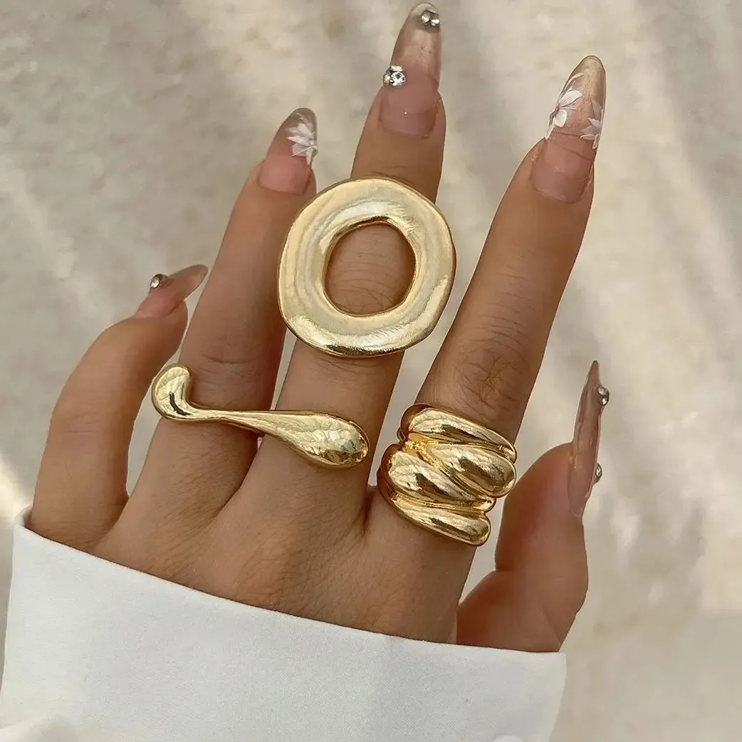 JC - DIEZI Hip Hop Punk Irregular Metal Rings For Women Men Fashion Geometric Gold Silver Color Knuckle Joint Ring Jewelry 2024 New