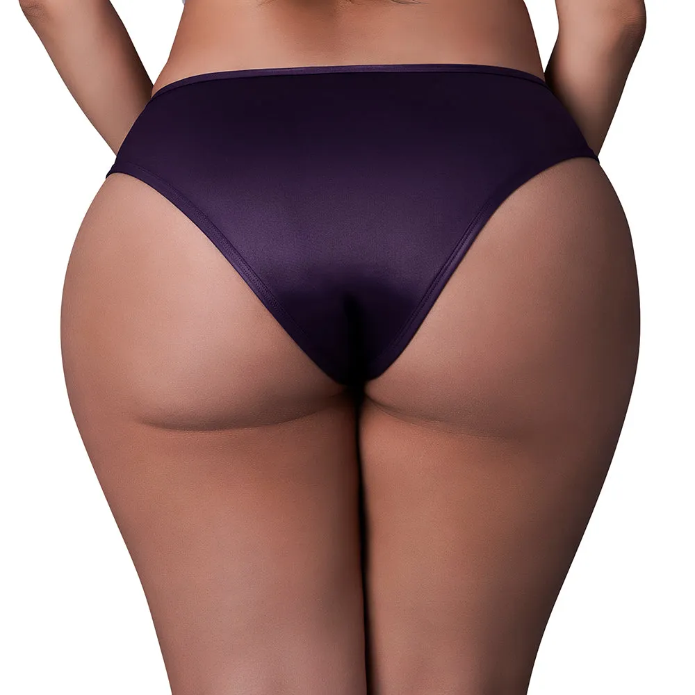 Magic Silk Leather & Lace Lace Cheeky Hipster Plum Queen Size