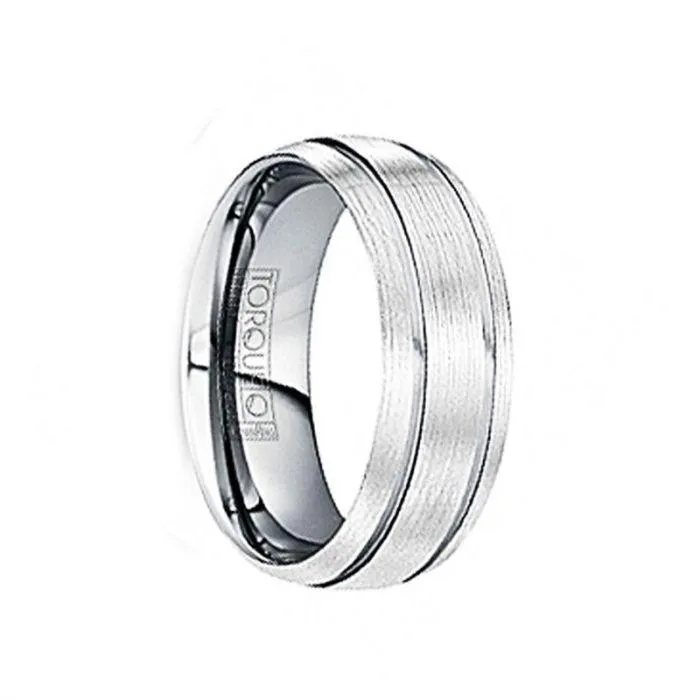 MARINUS  Wire Brushed Tungsten Comfort Fit Band with Polished Grooves - 8mm