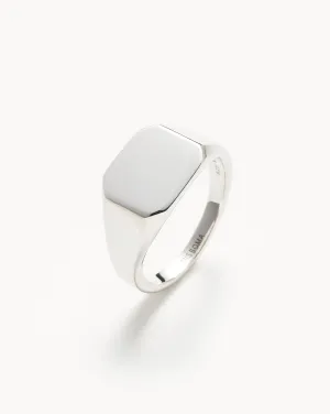 Mens Engravable Bevelled Signet Ring | Sterling Silver