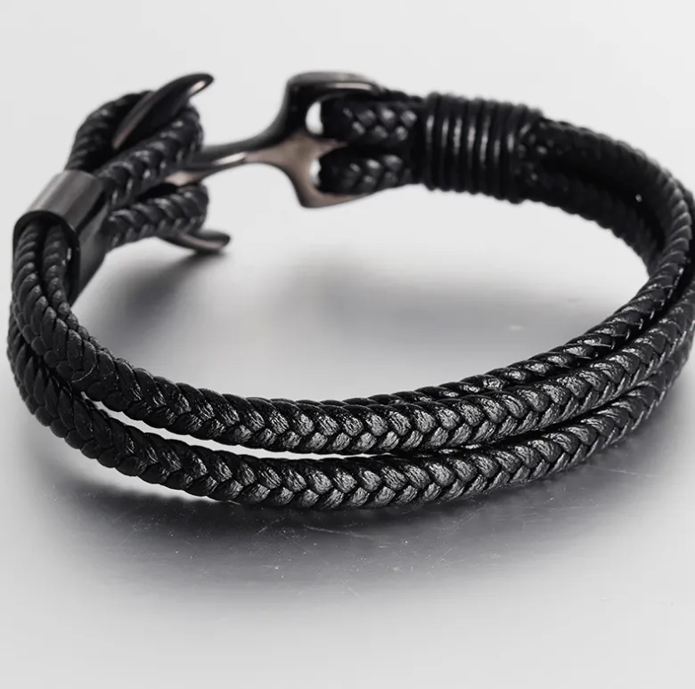 Men's Stainless Steel Anchor Bracelet Vintage Woven Leather Leather Bracelet Multilayer Leather Bracelet Couple Bracelet