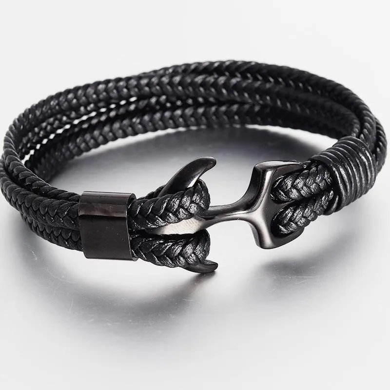 Men's Stainless Steel Anchor Bracelet Vintage Woven Leather Leather Bracelet Multilayer Leather Bracelet Couple Bracelet