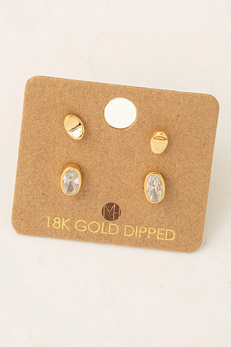 Mini Rhinestone Stud Earrings Set - Oval